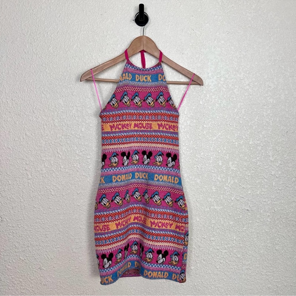 Zara X Disney Knit Jacquard Mini Halter Bodycon Dress size Small